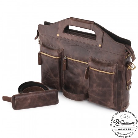  Универсальный кожаный портфель "Диего" (темно-коричневый антик) 